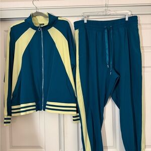Teal and Pale Yellow Two-Piece Track Set